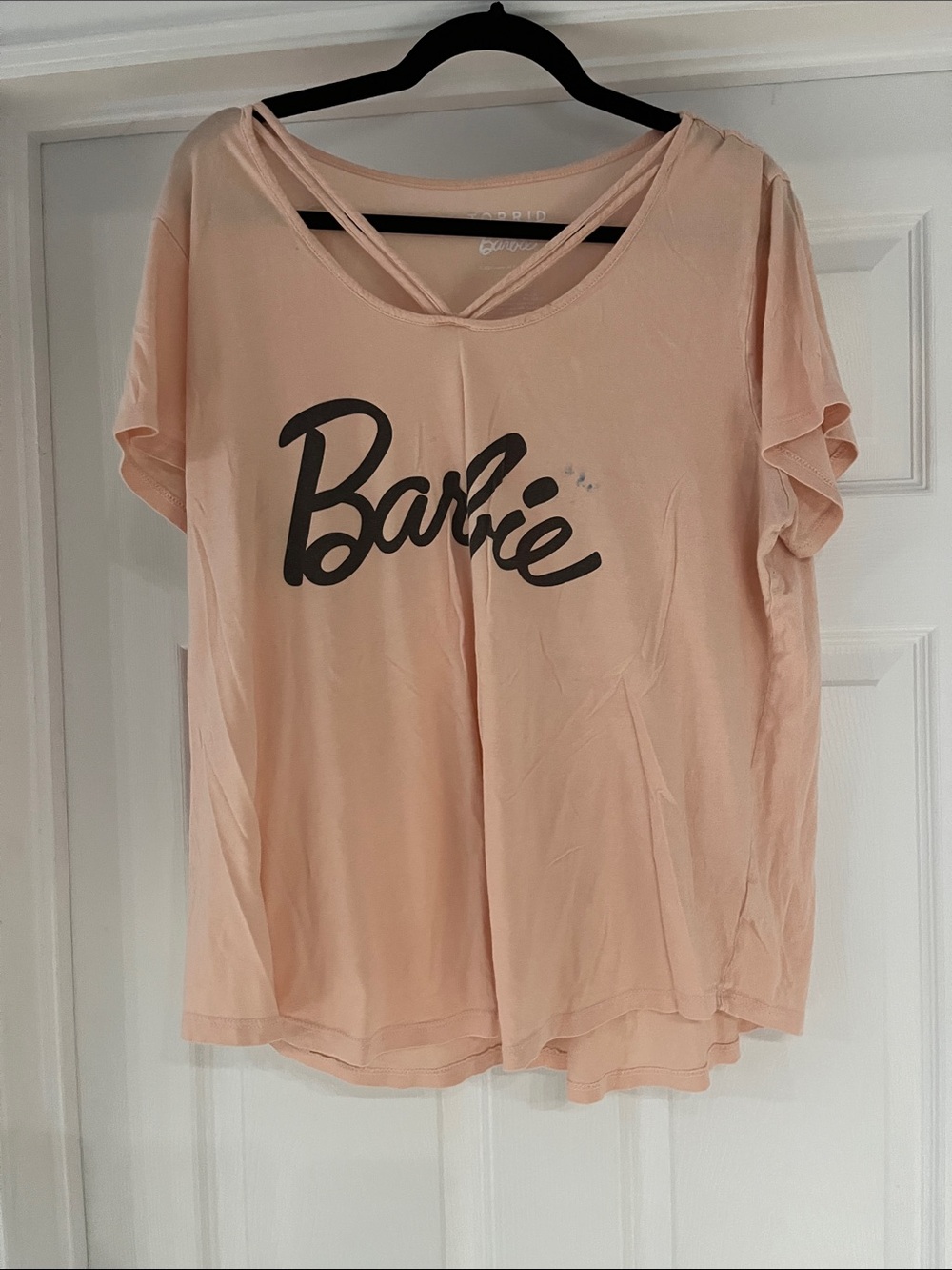 3/$15 Barbie Peach Short-Sleeve Script Logo Top